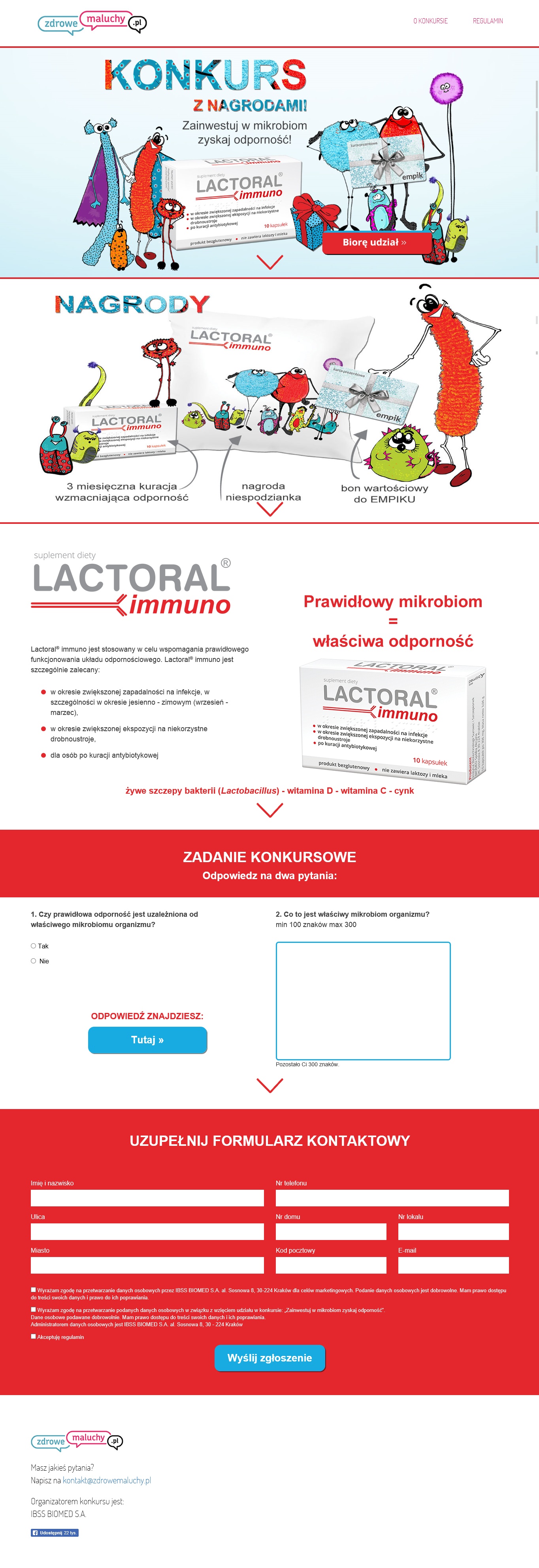 Klient Biomed - landing page konkursowy Lactoral immuno