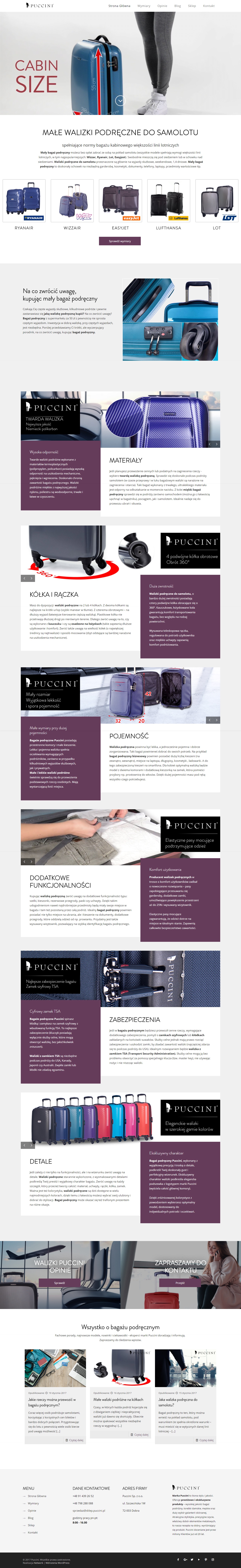 Strona główna serwisu produktowego z walizkami podręcznymi Puccini