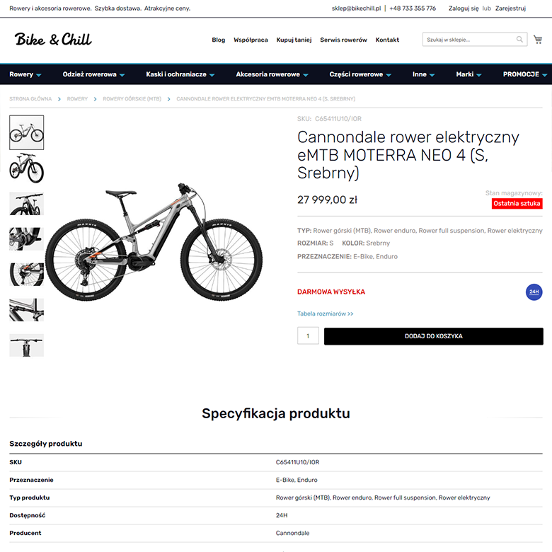 Bike & Chill – sklep B2C z produktami rowerowymi